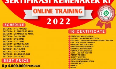 [Maret-Juli 2022] ONLINE TRAINING PEMBINAAN SERTIFIKASI AHLI K3 UMUM KEMNAKER RI