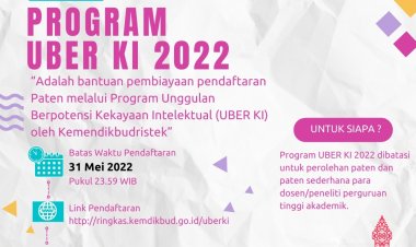 [Mei 2022] Program Uber KI 2022 “Bantuan Pembiayaan Pendaftaran Paten melalui Program Unggulan Berpotensi Kekayaan Intelektual (UBER KI) oleh Kemendikbudristek”