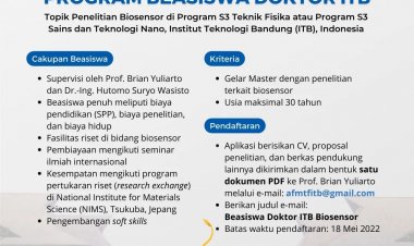 [Kesempatan Platinum] Program Beasiswa Doktor ITB | Topik Penelitian Biosensor di Program S3 Teknik Fisika atau Program S3 Sains dan Teknologi Nano, Institut Teknologi Bandung (ITB), Indonesia