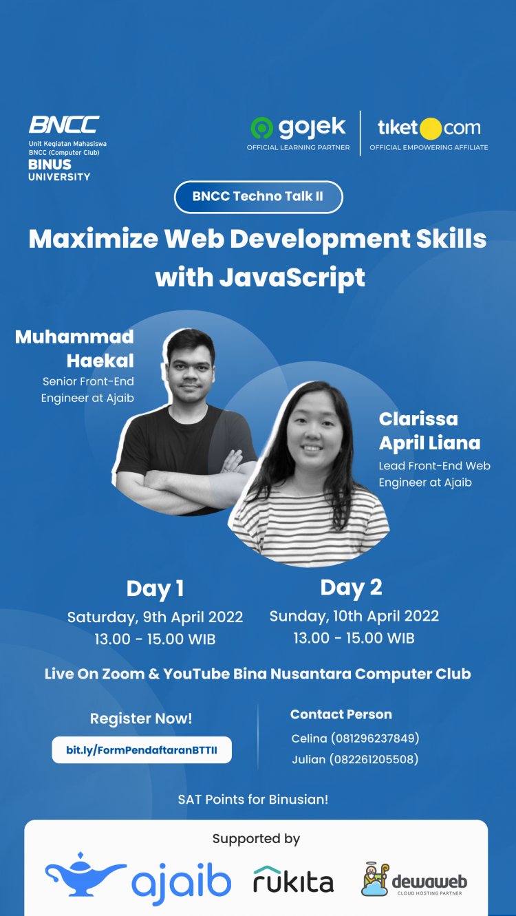[April 2022] BNCC Techno Talk: Maximize Web Development Skills With JavaScript”