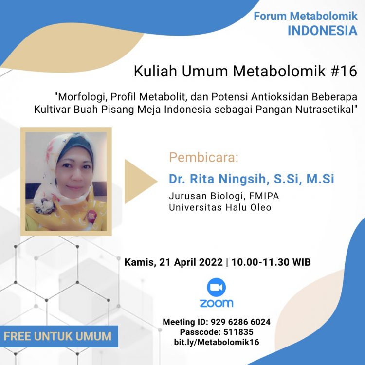 [April 2022] Kuliah Umum Metabolomik #16 | Morfologi, Profil Metabolit, dan Potensi Antioksidan Beberapa Kultivar Buah Pisang Meja Indonesia sebagai Pangan Nutrasetikal