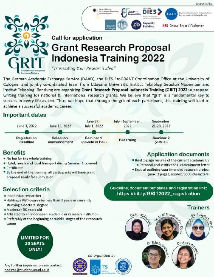 [Kesempatan Platinum] Call for Applications : GRIT (Grant Research proposal Indonesia Training): Translating Your Research Idea 2022