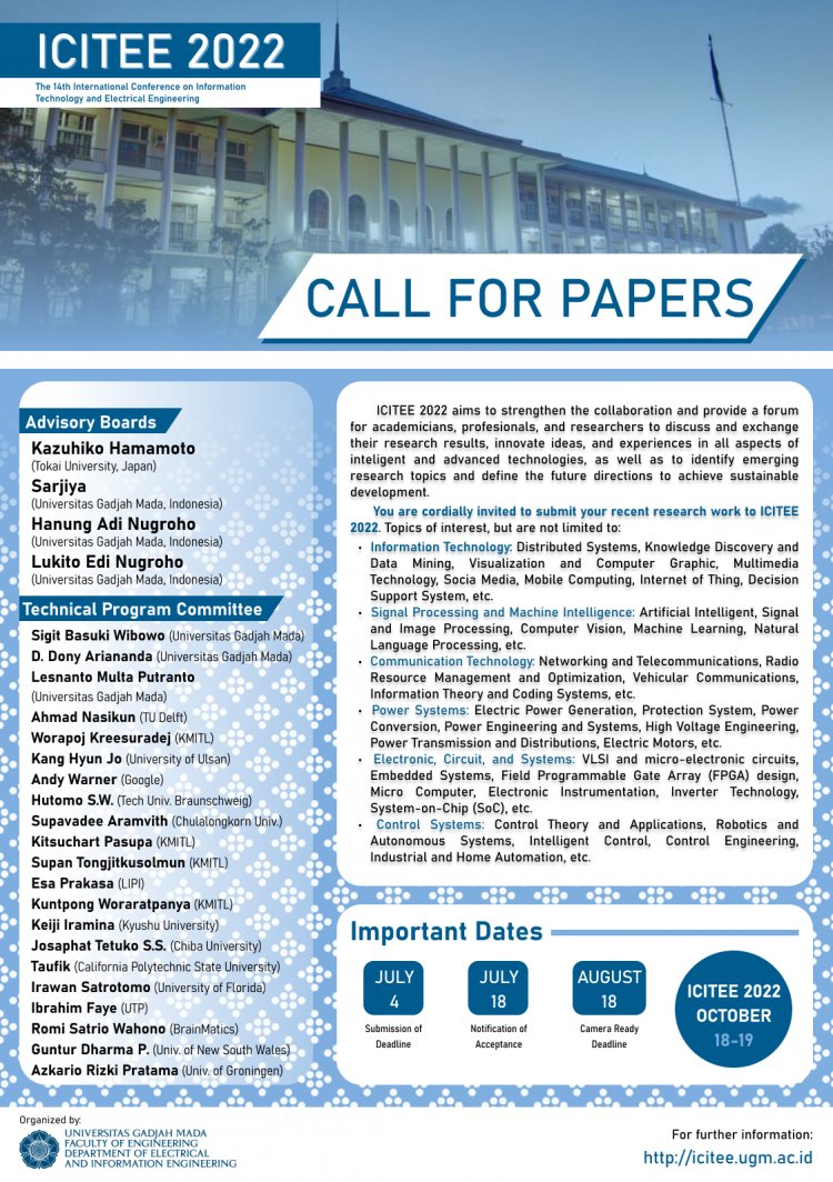 [18-19 October 2022] The 14th International Conference on Information Technology and Electrical Engineering (ICITEE) 2022