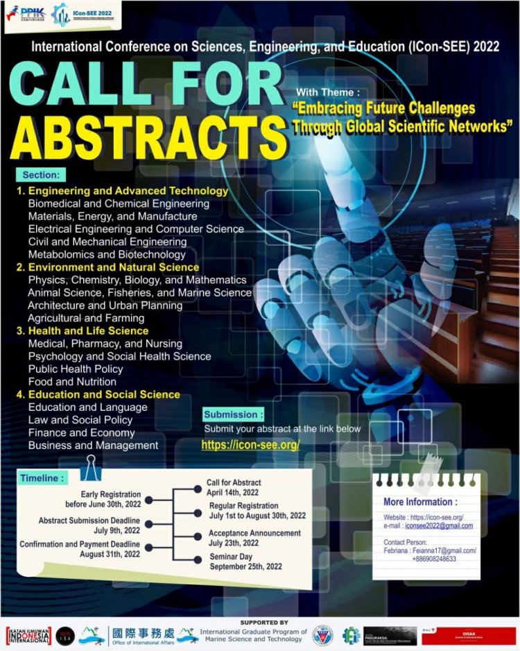 [September 2022] | International Conference on Sciences, Engineering, and Education (Icon-SEE) 2022 | Call for Abstracts With Theme : “ Embracing Future Challenges Through Global Scientific Networks”.