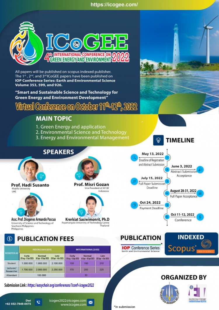 [Oktober 2022] THE 4TH INTERNATIONAL CONFERENCE ON GREEN ENERGY AND ENVIRONMENT (ICOGEE) 2022