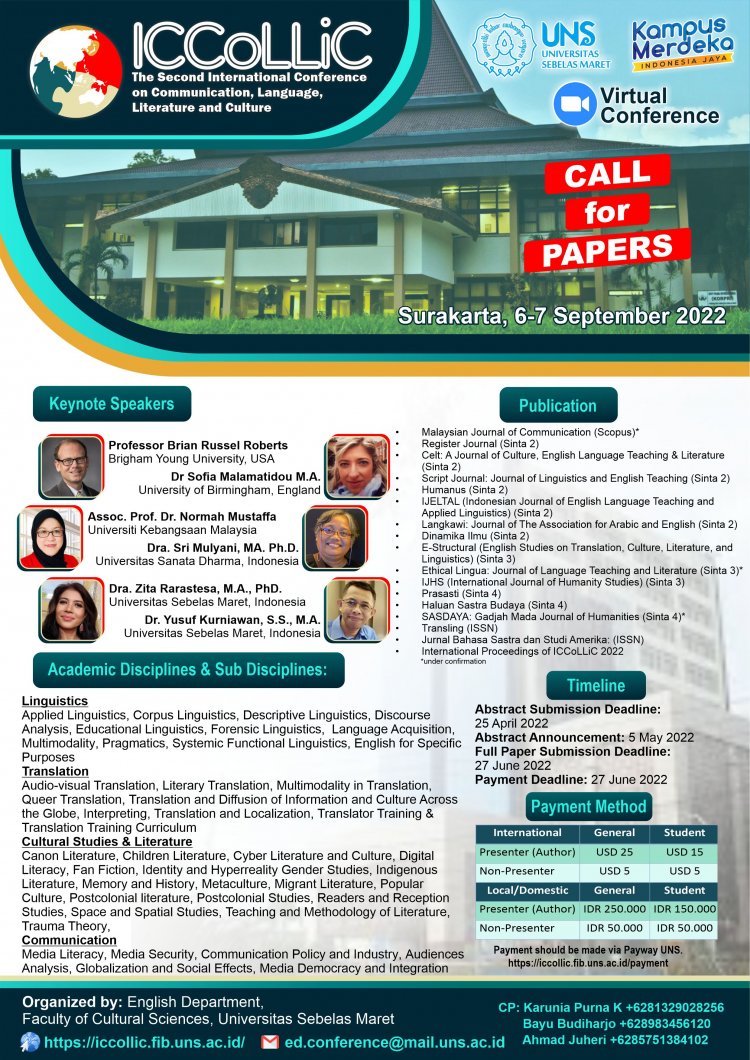 [September 2022] The Second International Conference on Communication, Language, Literature and Culture (ICCoLLiC 2022)