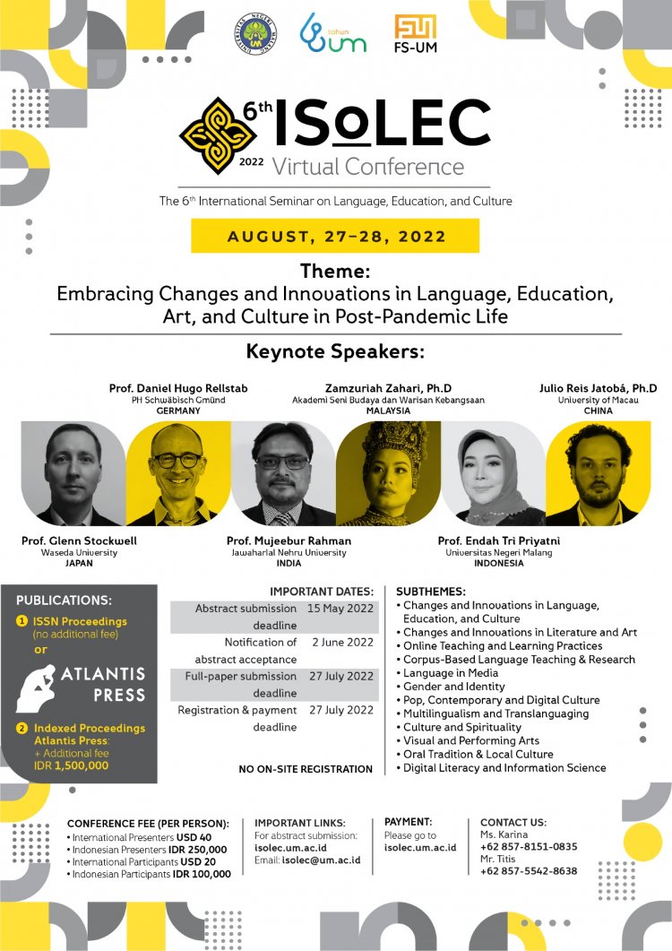 [27-28 Agustus 2022] The 6th International Seminar on Language, Education, and Culture ISoLEC 2022
