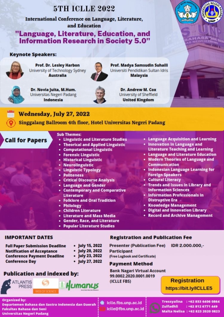 [27 Juli 2022] 5TH ICLLE 2022 INTERNATIONAL CONFERENCE ON LANGUAGE LITERATURE AND EDUCATION