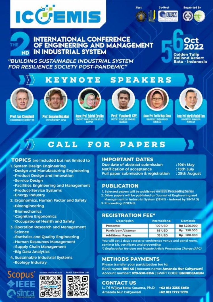 [Oktober 2022] International Conference on Engineering and Management in Industrial System (ICOEMIS) 2022