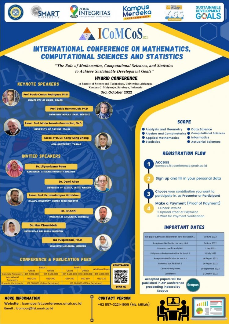 [Oktober 2022]  International Conference on Mathematics, Computational Sciences and Statistics (ICoMCoS) 2022