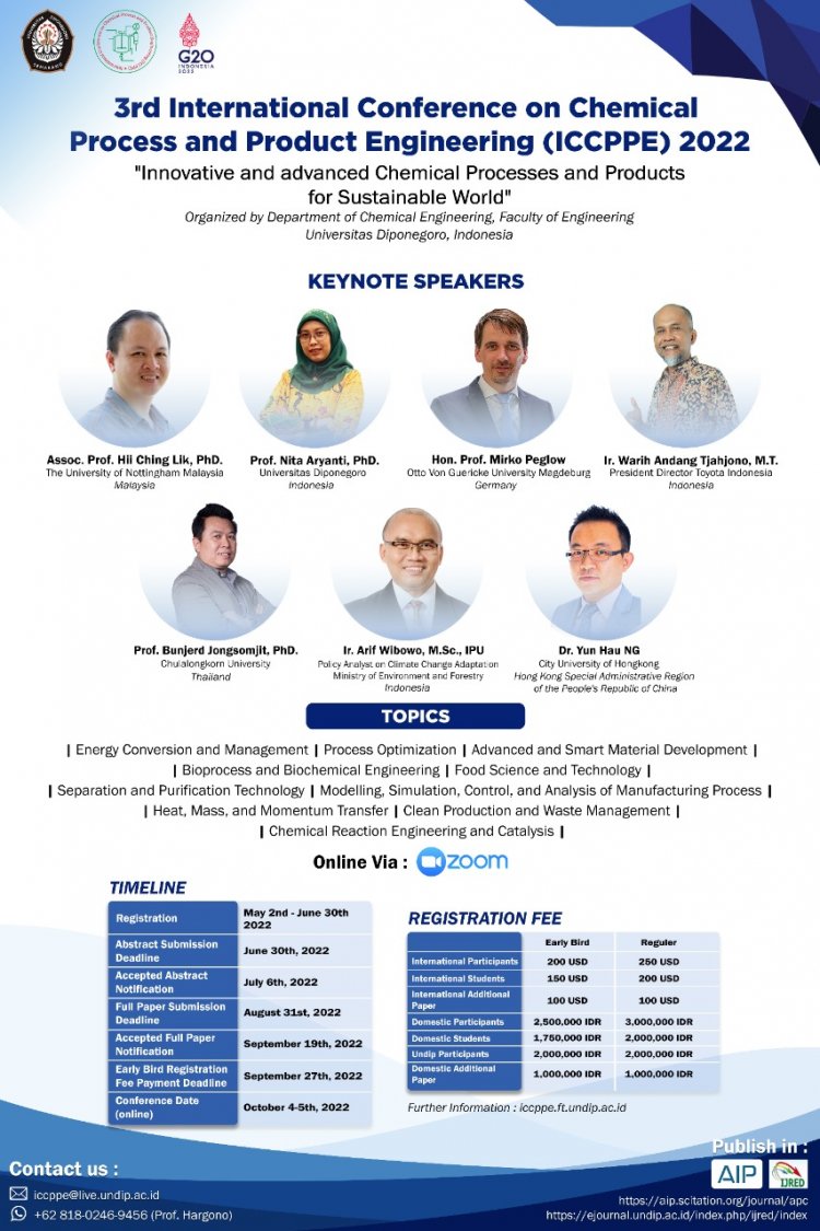 [4-5 October 2022] 3rd International Conference on Chemical Process and Product Engineering (ICCPPE) 2022