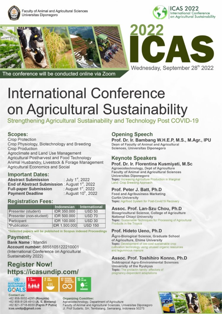 [8 September 2022] International Conference on Agricultural Sustainability (ICAS) 2022