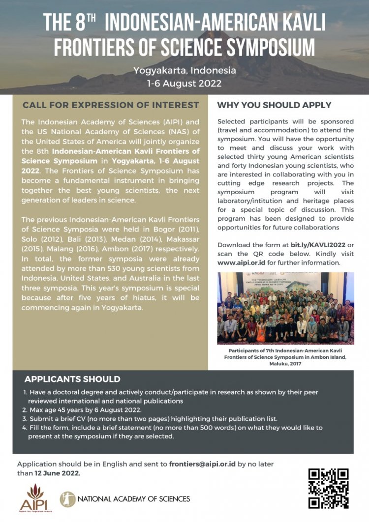 [1-6 Agustus 2022] Call for Expression of Interest | The 8th Indonesian - American Kavli Frontiers Of Science Symposium