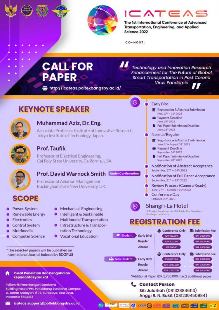 [20 Oktober 2022] The 1st International Conference of Advanced Transportation for The Future of Global Smart Transportation in Post Corona  Virus Pandemic (ICATEAS)