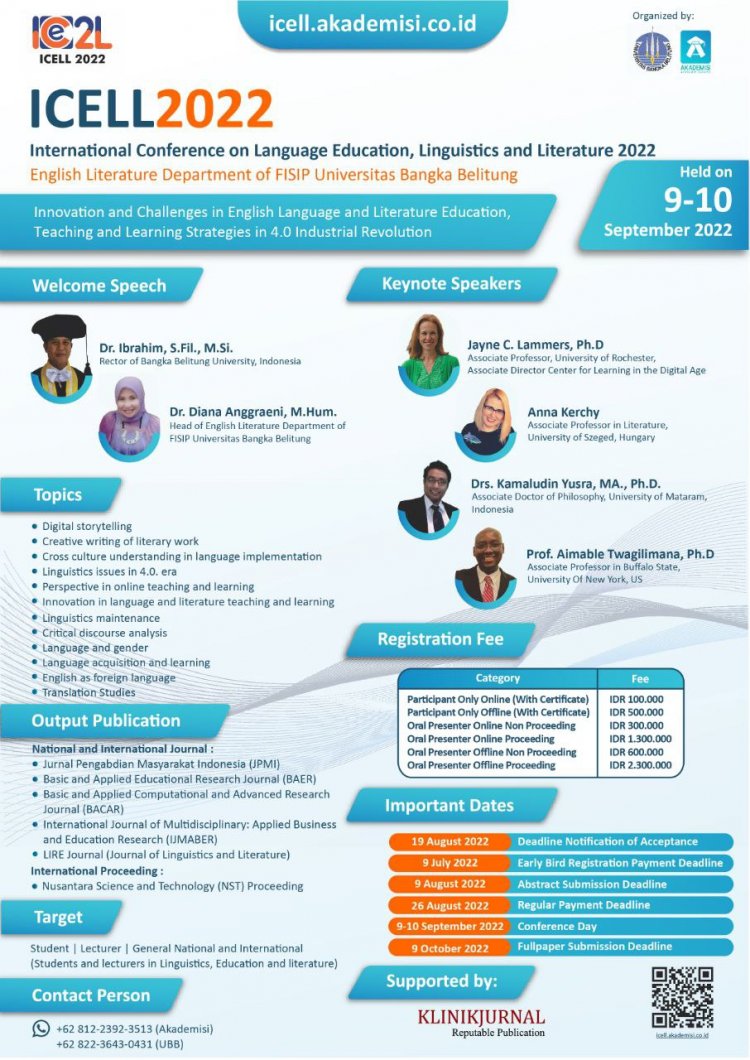 [9-10 September 2022] INTERNATIONAL CONFERENCE ON LANGUAGE EDUCATION, LINGUISTICS AND LITERATURE (ICELL) 2022