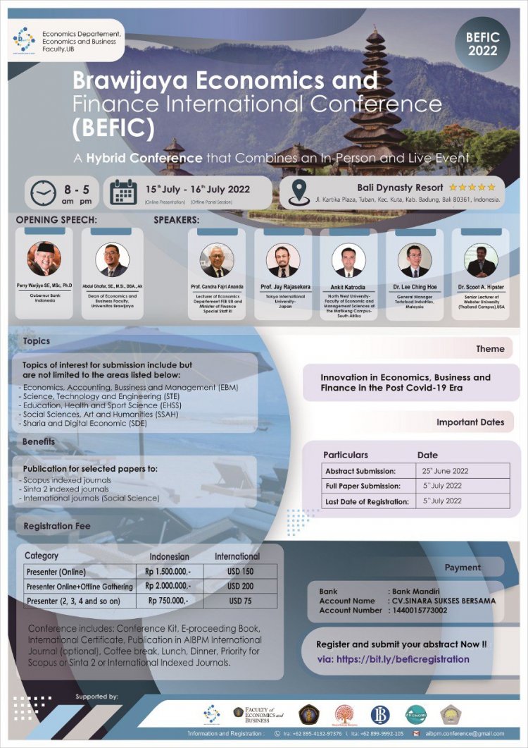 [15-16 Juli 2022] Brawijaya Economics and Finance International Conference (BEFIC) 2022