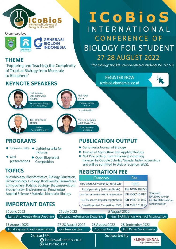 [27-28 Agustus 2022] 1st International Conference of Biology for Student (ICoBioS) 2022