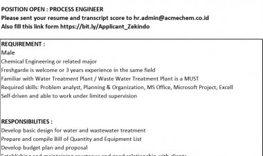 [DIBUTUHKAN SEGERA] Process Engineer @ Zekindo Companies