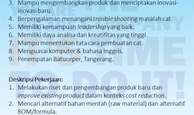 [Segera] Lowongan Senior dan Junior Chemist di Pacific Paint