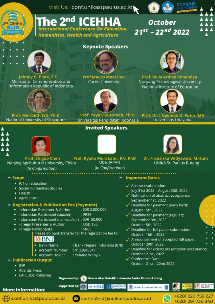 [21-22 Oktober 2022] The 2nd International Conference on Education, Humanities, Health and Agriculture