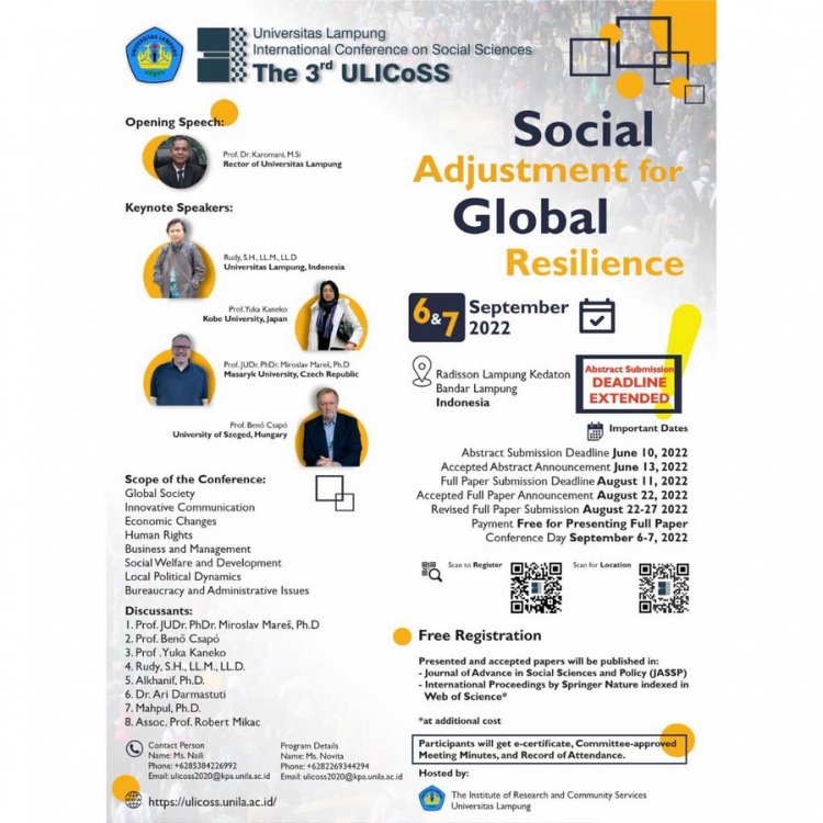 [6-7 September 2022] the 3rd Universitas Lampung International Conference on Social Science (3rd ULICoSS 2022)