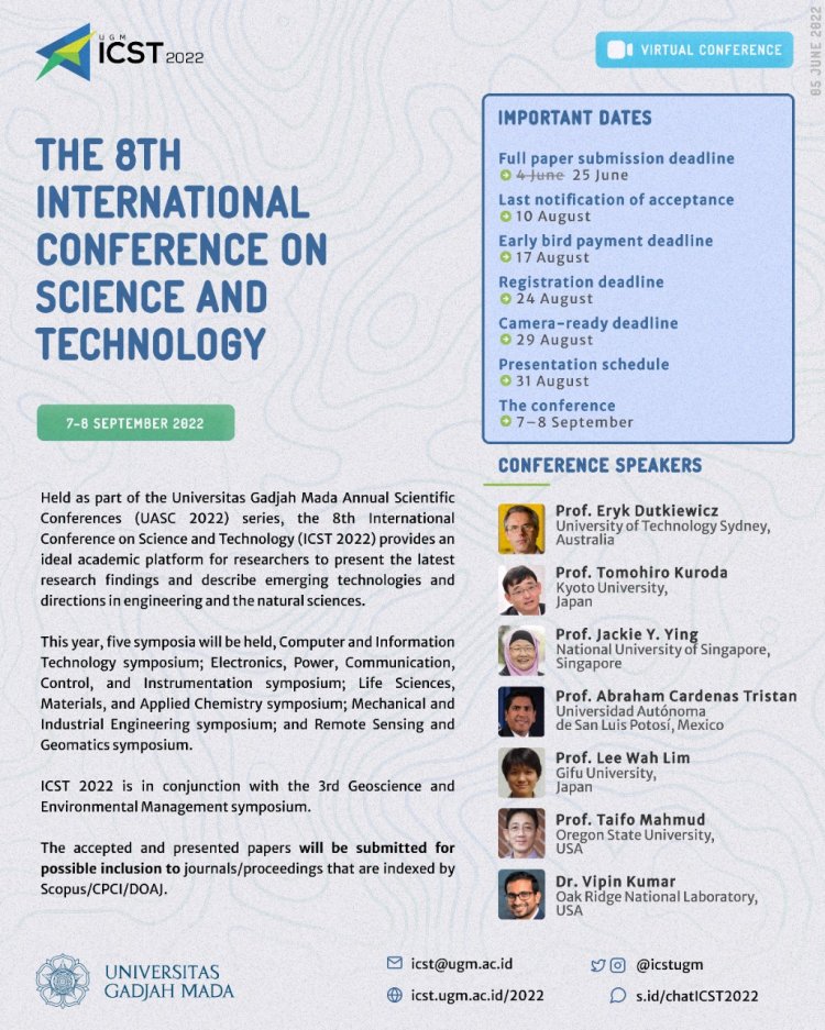 [7-8 Sep 2022] THE 8TH INTERNATIONAL CONFERENCE ON SCIENCE AND TECHNOLOGY (ICST) 2022