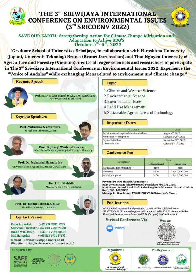 [5-6 Okt 2022] The 3rd Sriwijaya International Conference on Environmental Issues 2022