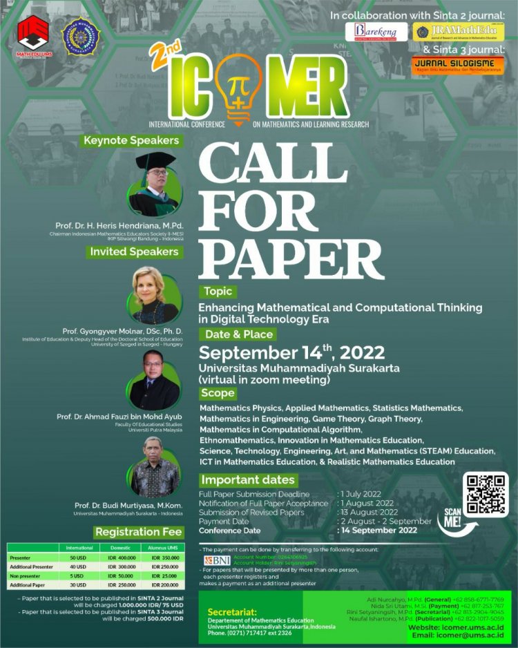 [14 Sep 2022] THE 2ND ICOMER: INTERNATIONAL CONFERENCE ON MATHEMATICS AND LEARNING RESEARCH