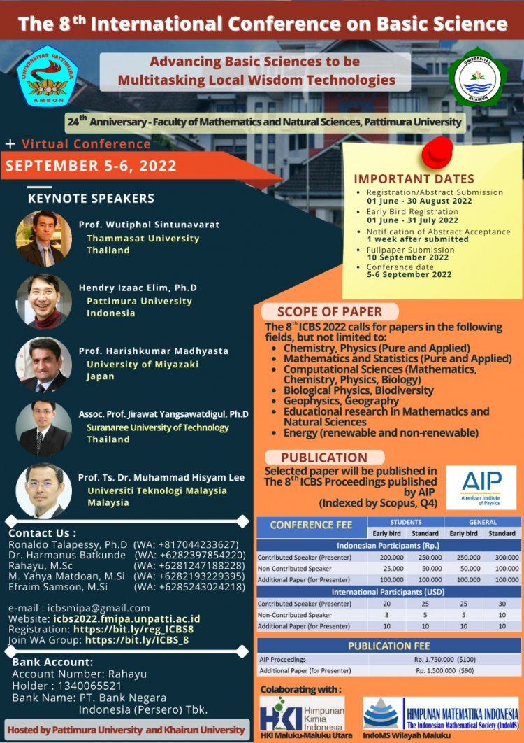 [5-6 Sep 2022] The 8th International Conference on Basic Sciences 2022 (ICBS 2022) | FMIPA Unpatti