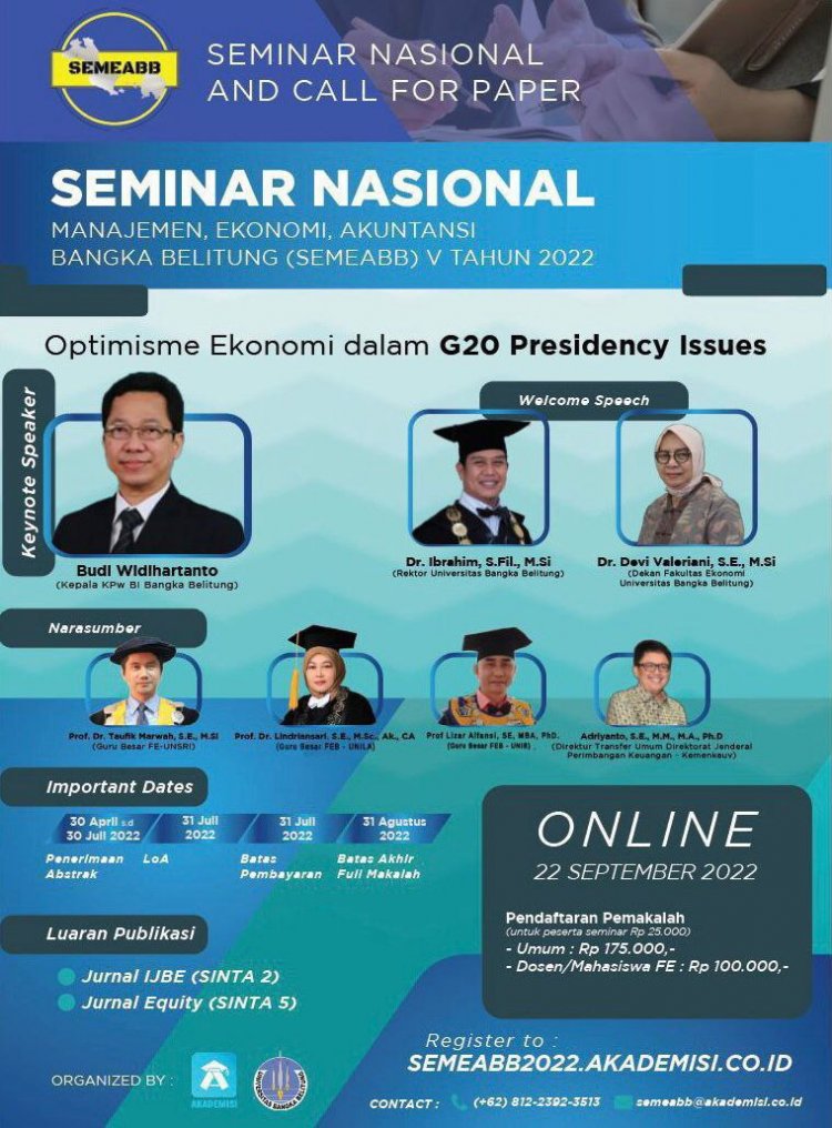 [22 Sep 2022] Seminar  Nasional Manajemen, Ekonomi, Akuntansi Bangka Belitung (SEMEABB)