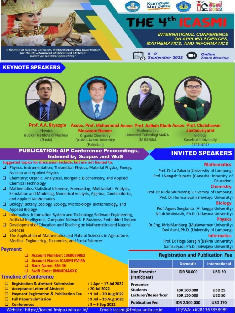 [8-9 Sep 2022] The 4th ICASMI: International Conference on Applied Sciences Mathematics and Informatics