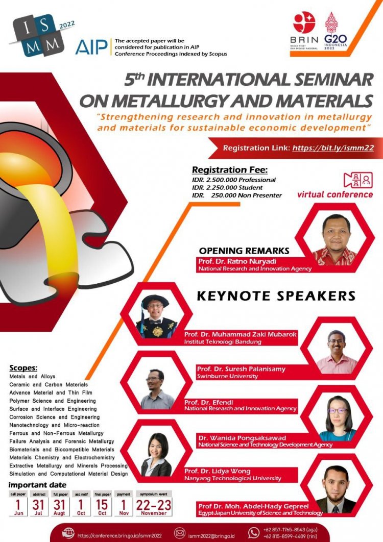 [22-23 Nov 2022] The 5th International Seminar on Metallurgy and Materials | ISMM 2022 VIRTUAL CONFERENCE