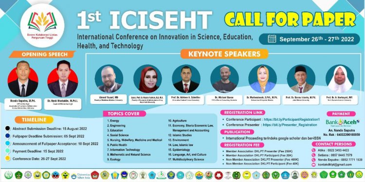 [26-27 September 2022] International Conference on Innovation in Science, Education, Health and Technology (ICISEHT-2022)