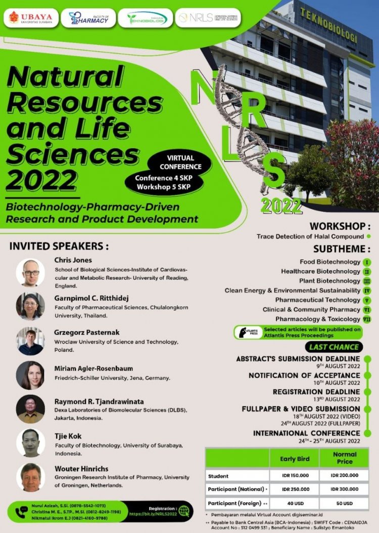 [24-25 Agustus 2022] Virtual Conference on Natural Resources And Life Sciences 2022 | Universitas Surabaya