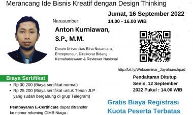 [16 September 2022] Merancang Ide Bisnis Kreatif dengan Design Thinking