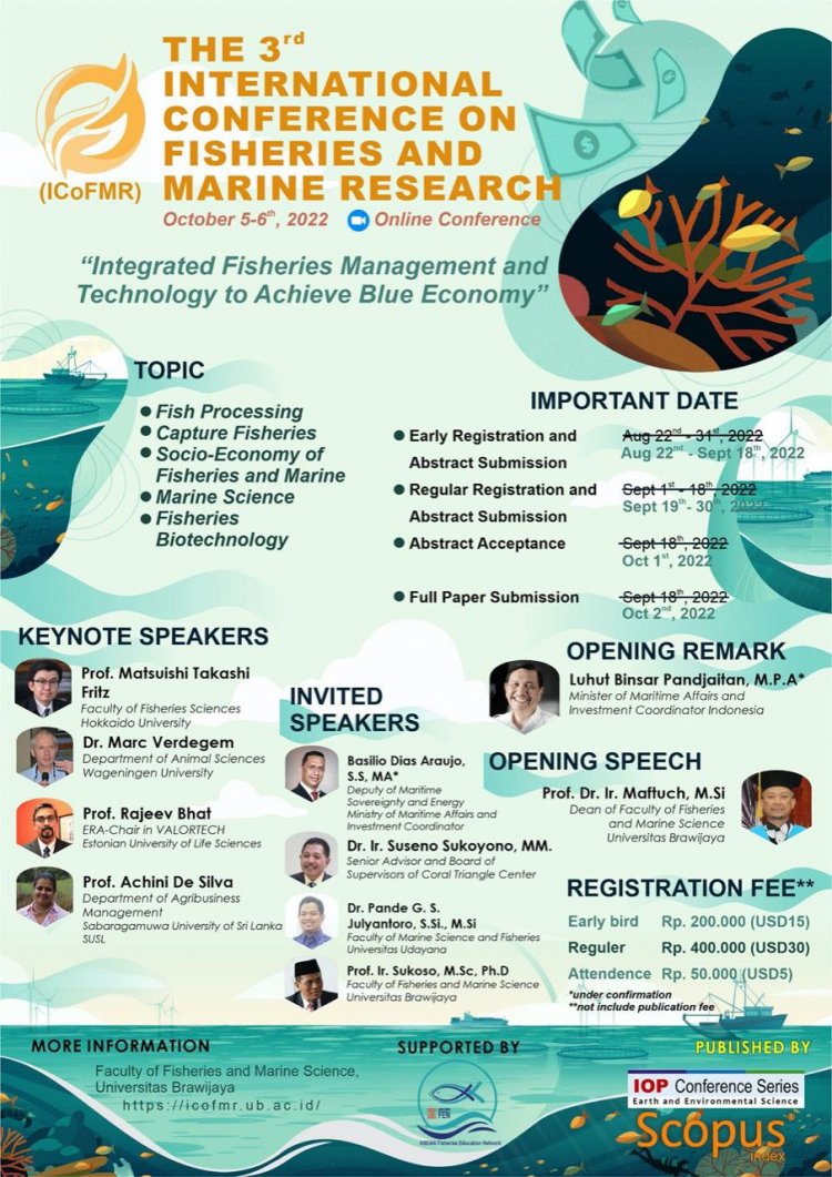 [5-6 Oct 2022] The 3rd International Conference on Fisheries and Marine Research (ICoFMR)