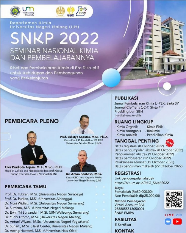 [15 Oktober 2022] Seminar Nasional Kimia dan Pembelajarannya 2022