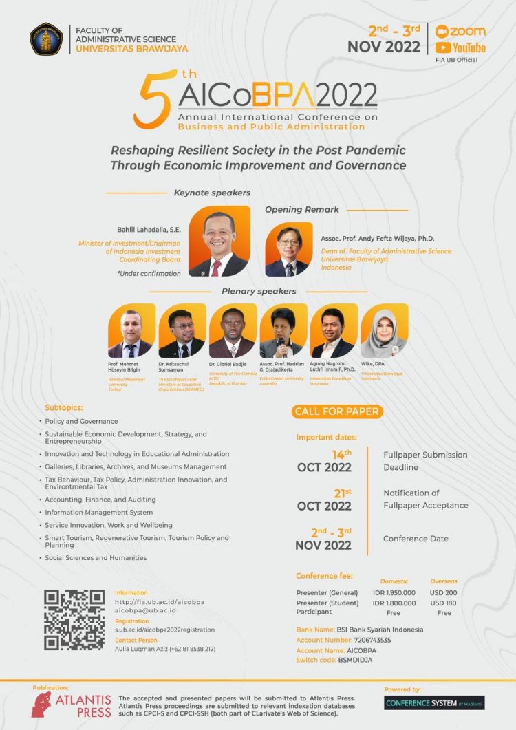 [2-3 Nov 2022] the 5th Annual International Conference on Business and Public Administration (AICoBPA) 2022