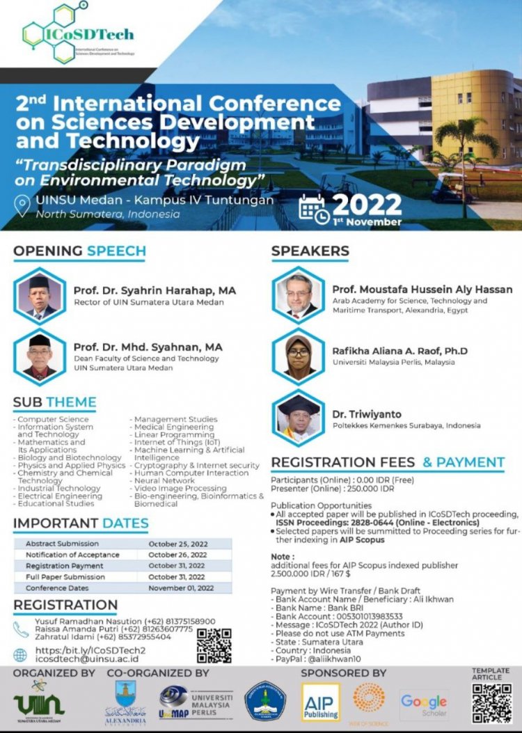 [1-2 Nov 2022] 2nd International Conference on Sciences Development and Technology (ICoSDTECH) 2022