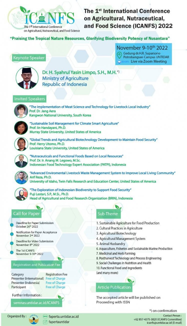 [November 09-10th 2022] The 1st International Conference on Agricultural, Nutraceutical, and Food Science (ICANFS) 2022