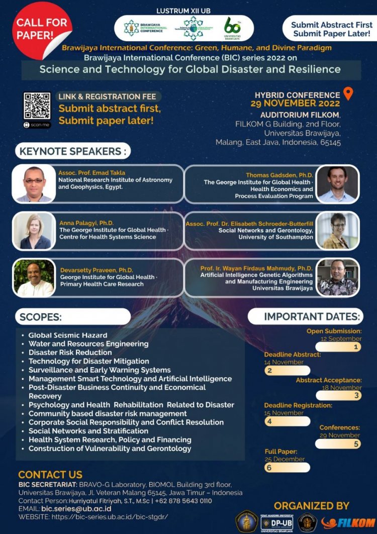 [29 November 2022] Brawijaya International Conference on Science & Technology for Global Disaster & Resilience (Hybrid Conference)