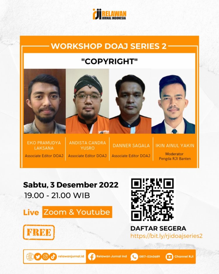 [3 Desember 2022] Workshop DOAJ Series 2 Relawan Jurnal Indonesia (RJI) "Copyright"