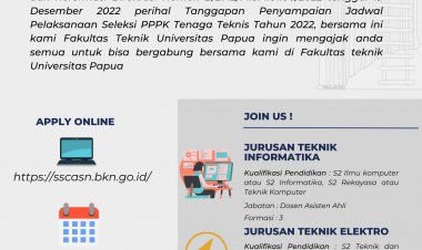 [21 Desember 2022 - 6 Januari 2023] Seleksi Penerimaan PPPK Tenaga Teknis Universitas Papua 2022