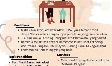 [Kesempatan Emas] Lowongan Asisten Riset Kelompok Riset Material Pangan