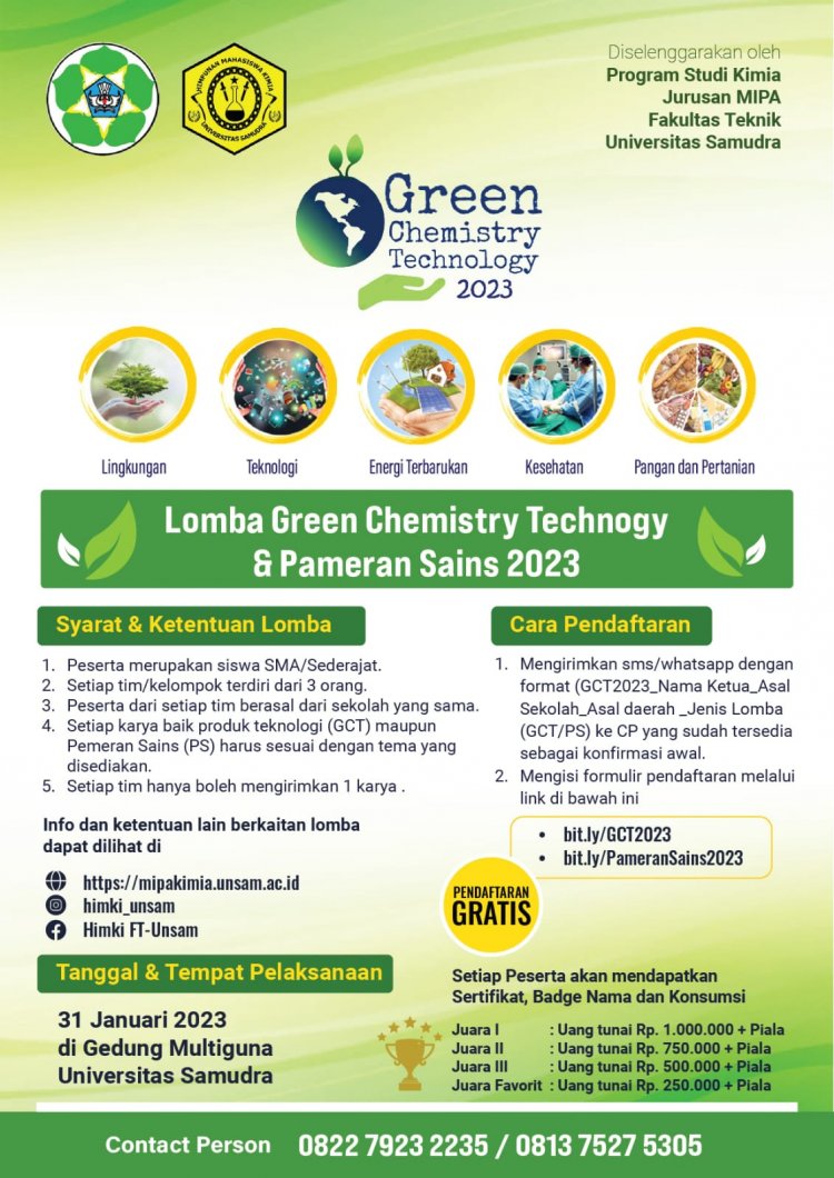 [Kesempatan Emas] Lomba Green Chemistry Technology dan Pameran Sains 2023