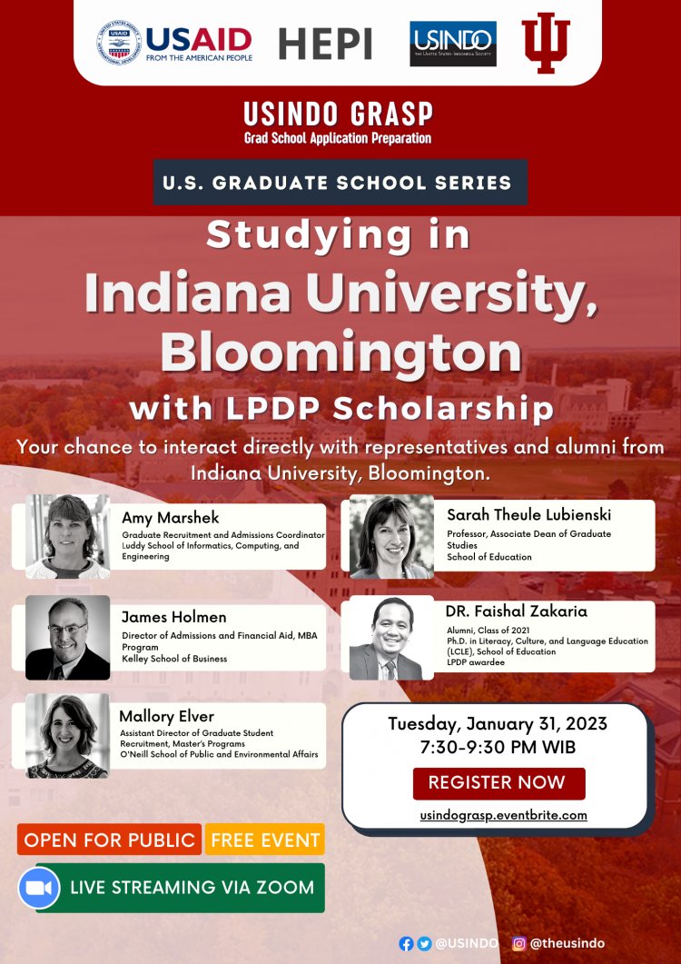 [31 Januari 2023] Studying in Indiana University Bloomington with LPDP Scholarship