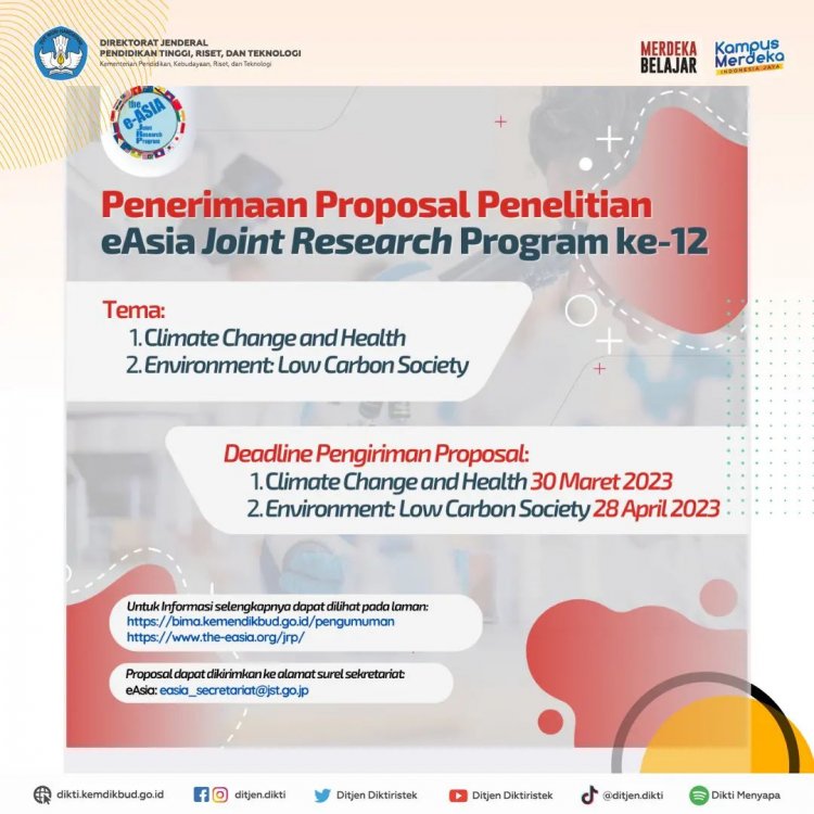 [Kesempatan Platinum] Proposal Penelitian eAsia Joint Research Program ke 12 | Climate Change and Health dan Environment: Low Carbon Society