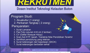 [13 Maret 2023] ]Open Recruitment Dosen Institut Teknologi Kelautan Buton