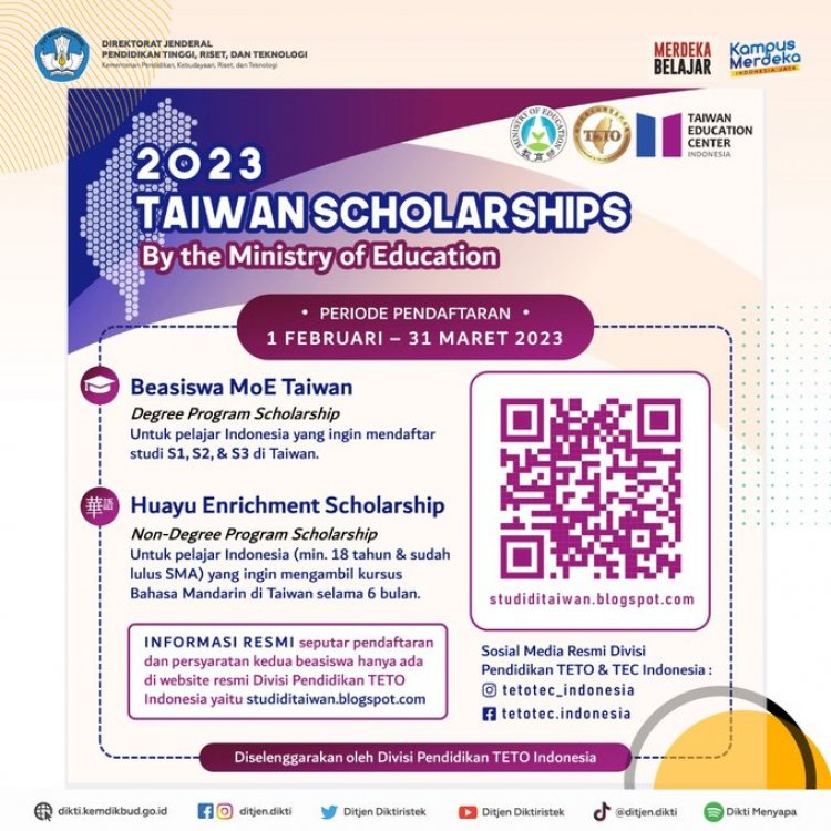 [Kesempatan Platinum] Taiwan Scholarships 2023