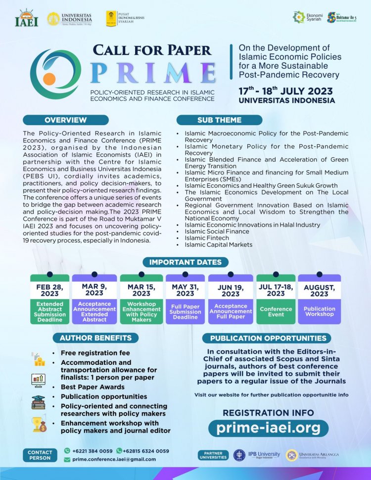 [17 - 18 Juli 2023] Policy-Oriented Research in Islamic Economics and Finance Conference (PRIME)